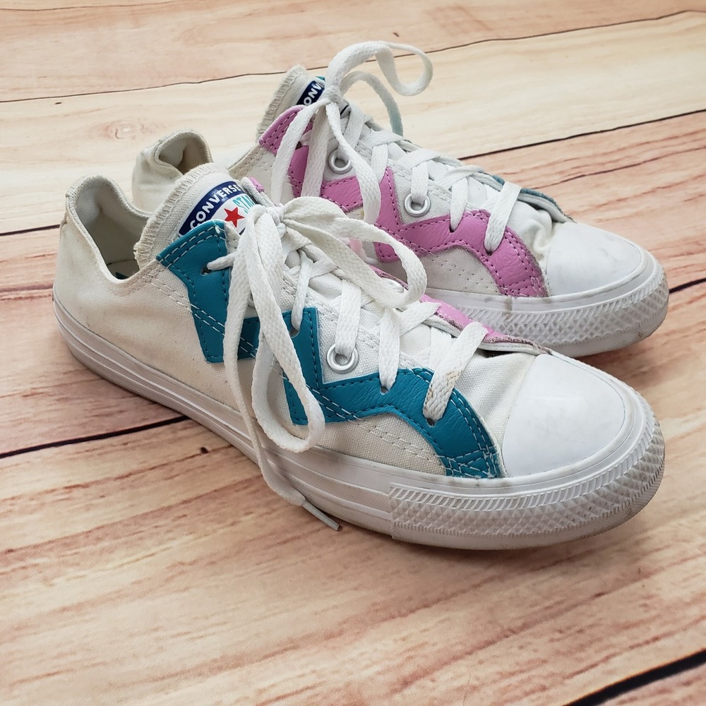 Converse One‎ Star Shoes Womens Size 7.5 White Pink Color Block Low Top Sneakers